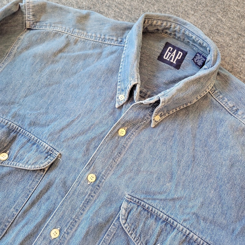 Vintage Gap Denim Shirt Men's Large Blue Long Sleeve Button Down Western 90s Y2K